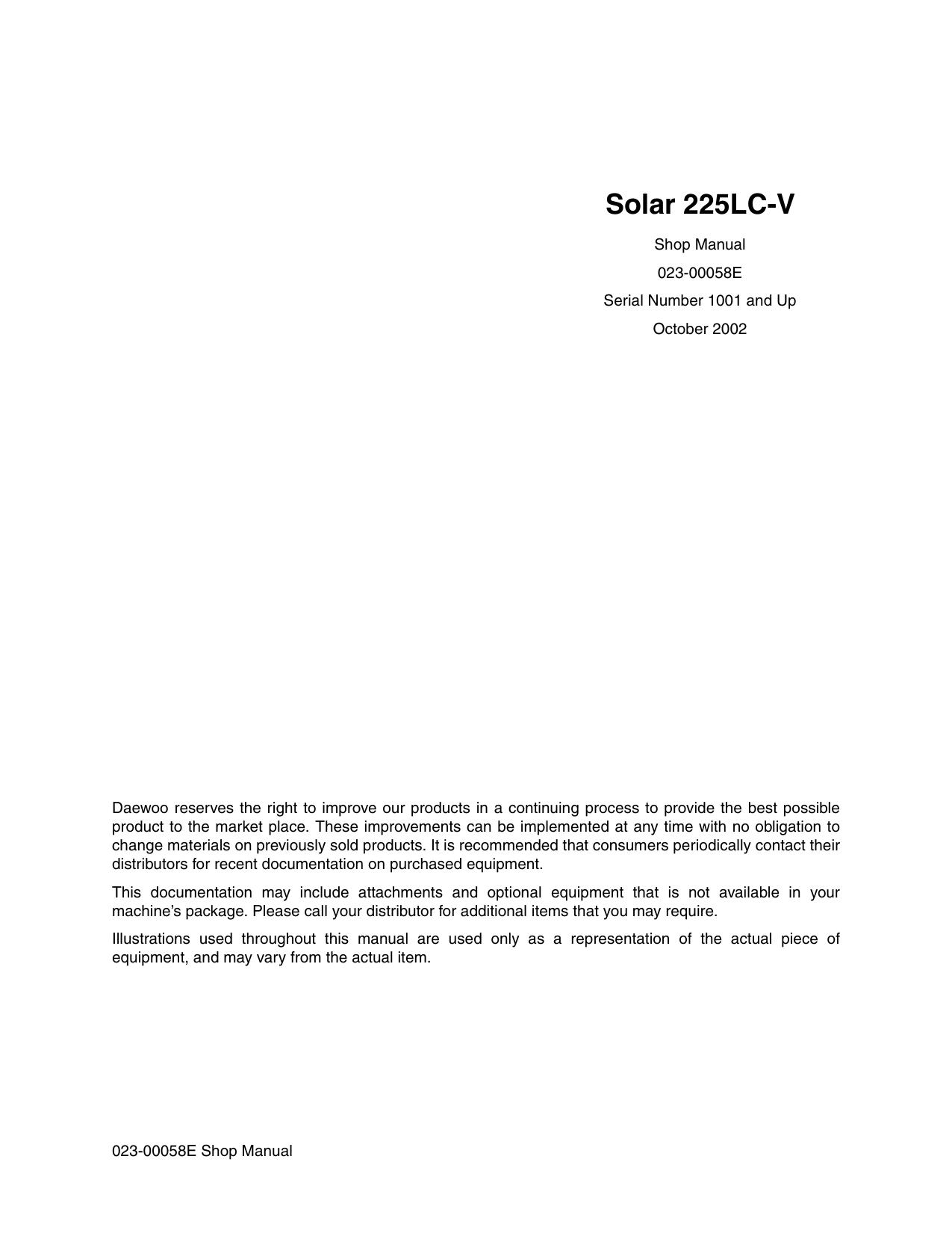 Solar S225LC-V Shop Manual Daewoo Doosan